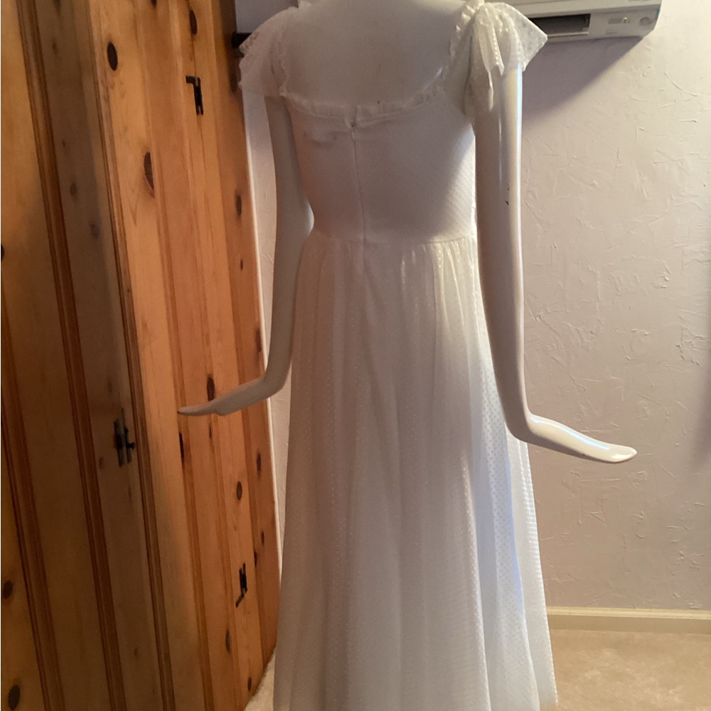 White Midi Swiss Dot Cap-Sleeve Dress - Picture 7 of 10